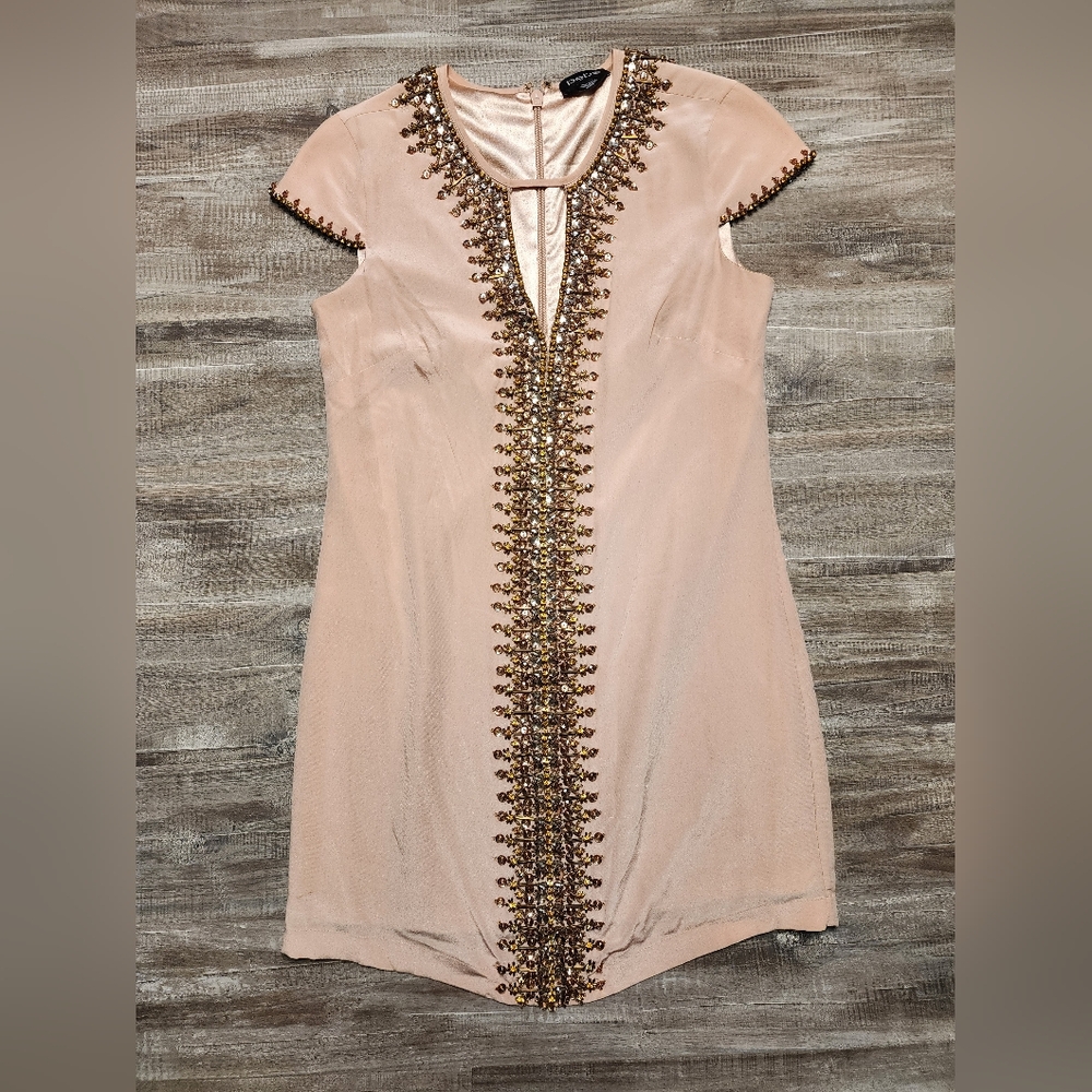 bebe Blush Dress with Gold Embellishments